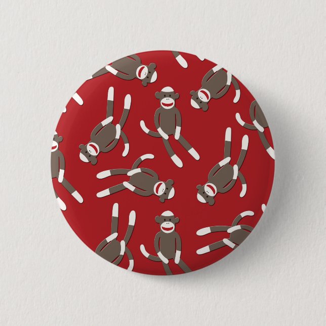 Roter Socken-Affe-Druck Button (Vorderseite)