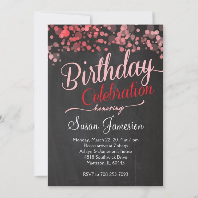 Roter Sparkle Glitzer Rosa Geburtstag Einladung (Vorderseite)