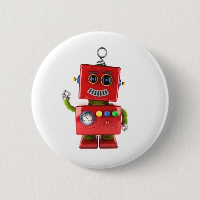 Roter Spielzeugroboter hallo Button (Vorderseite)
