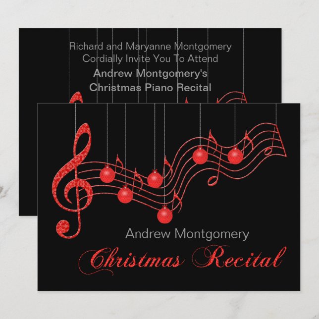 Roter Spitze-Weihnachtsklavier-Erwägungsgrund Einladung (Vorne/Hinten)