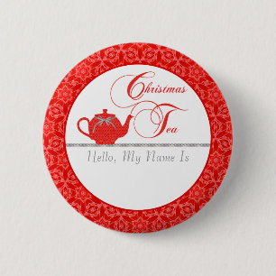 Roter Spitze-Weihnachtstee-Name Button
