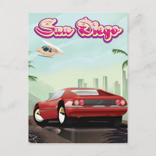 Roter Sportwagen San Diego 1988 Reiseplakat Postkarte