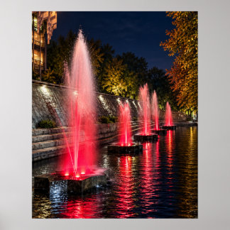 Roter Springbrunnen Nacht 16x20 Unrahmter Kunstdru Poster