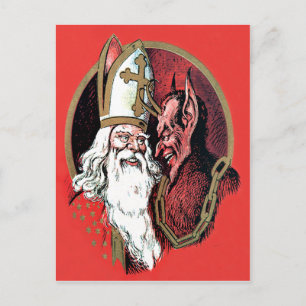 Roter St. Nikolaus Krampus Postkarte