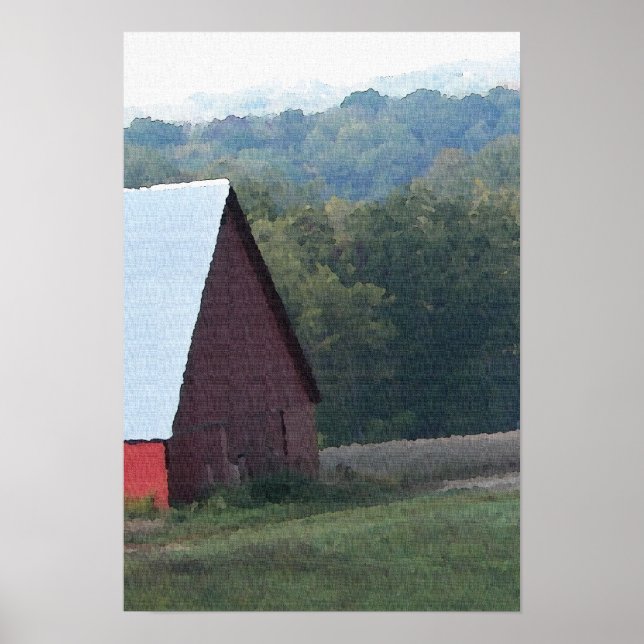 Roter Stall Herbstbäume Poster (Vorne)