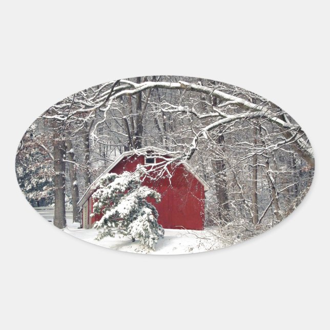 Roter Stall im Schnee 2011 Ovaler Aufkleber (Vorderseite)