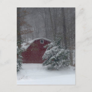 Roter Stall im Schnee Postkarte
