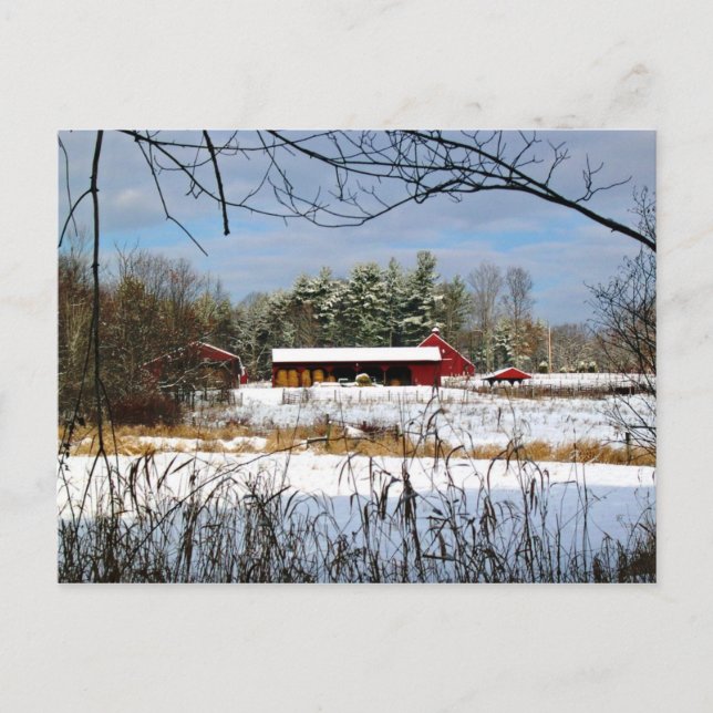 Roter Stall im Winter, Landschaftliche Landschaft  Postkarte (Vorderseite)