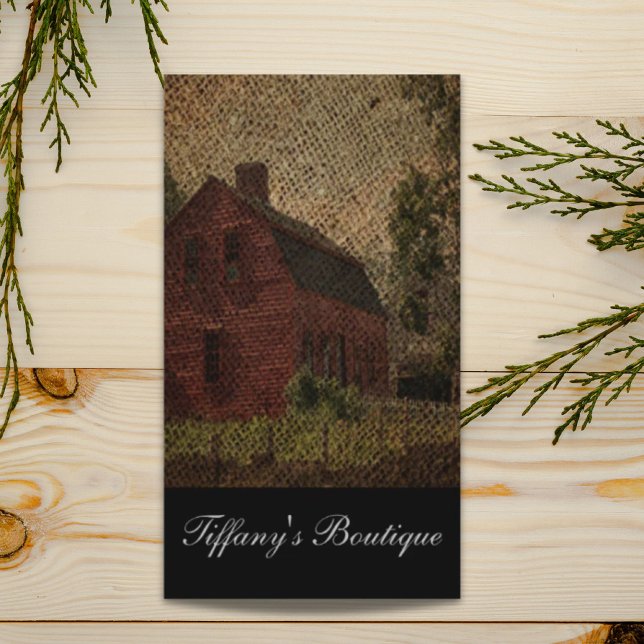 Roter Stall in einem Bauernhof mit primitivem Best Visitenkarte (Primitive burlap country farmhouse red barn business card)