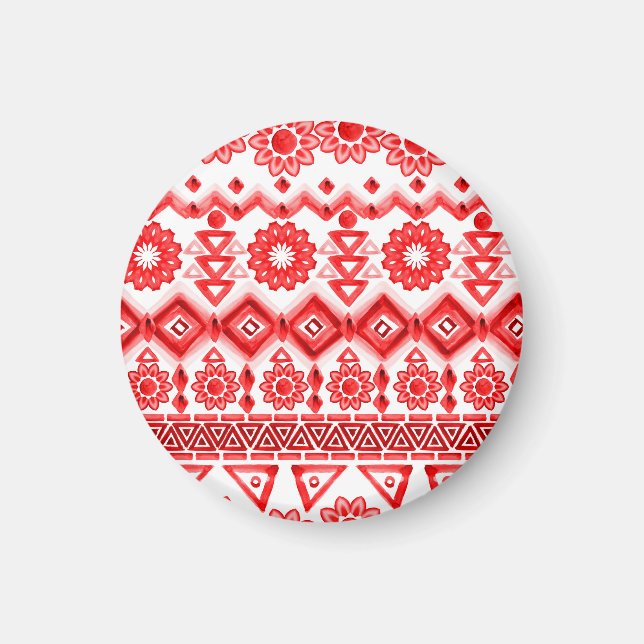 Roter Stamm, ethnisches Muster der Aquarellfarbe. Magnet (Vorne)