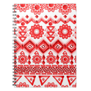 Roter Stamm, ethnisches Muster der Aquarellfarbe. Notizblock
