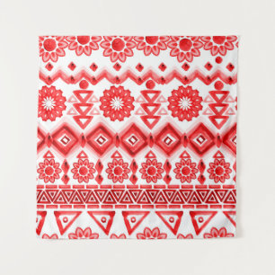 Roter Stamm, ethnisches Muster der Aquarellfarbe. Wandteppich