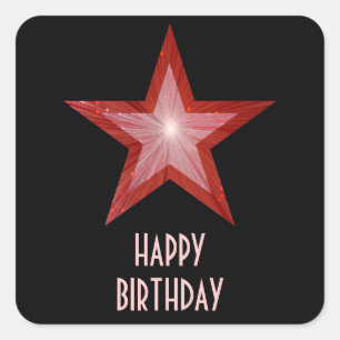 Roter Star "Happy Birthday"-Aufkleber schwarz Quadratischer Aufkleber