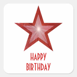 Roter Star "Happy Birthday"-Aufkleber weiß Quadratischer Aufkleber