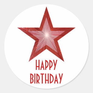 Roter Star "Happy Birthday" Rundaufkleber weiß Runder Aufkleber