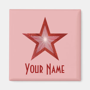 Roter Star "Ihr Name" Kühlschrankmagnet rosa