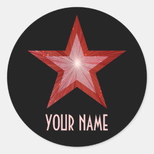 Roter Star "Name" Rundaufkleber schwarz Runder Aufkleber