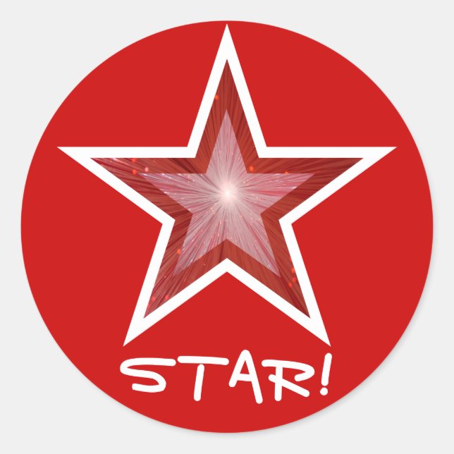 Roter Star 'STAR' runder Aufkleber rot! (Vorderseite)