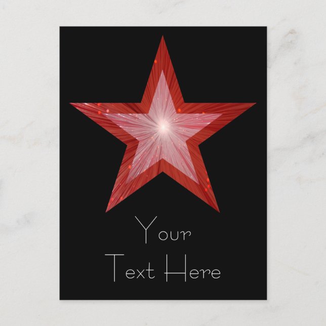 Roter Stern "Dein Text" Postkarte schwarz (Vorderseite)