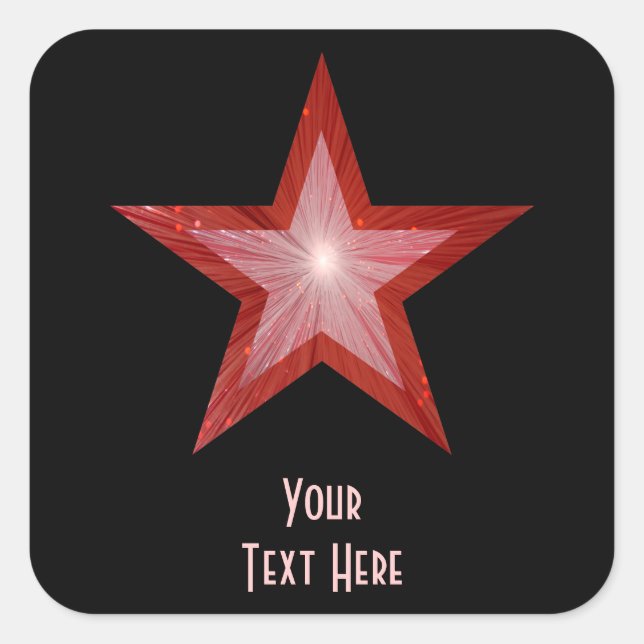 Roter Stern "Dein Text" viereckiger Aufkleber schw (Vorderseite)