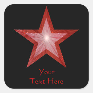 Roter Stern "Dein Text" viereckiger Aufkleber schw