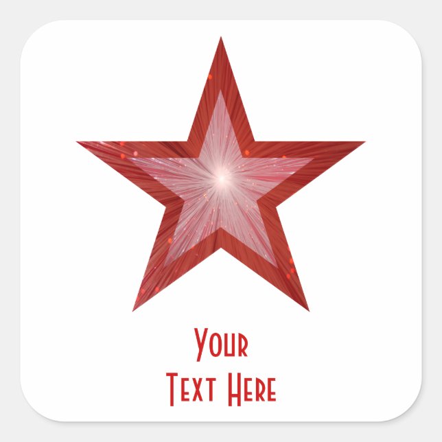 Roter Stern "Dein Text" viereckiger Aufkleber weiß (Vorderseite)