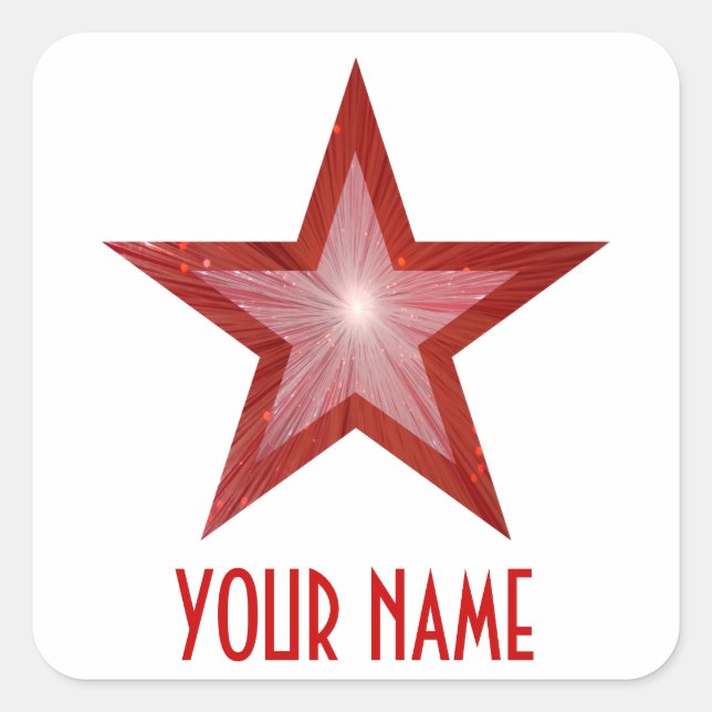 Roter Stern "Ihr Name" viereckiger Aufkleber weiß (Vorderseite)