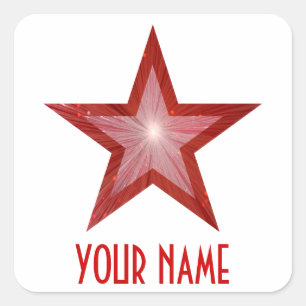 Roter Stern "Ihr Name" viereckiger Aufkleber weiß