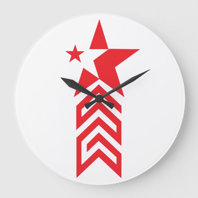 Roter Stern mit Chevron-Pfeilen Große Wanduhr (Vorderseite)