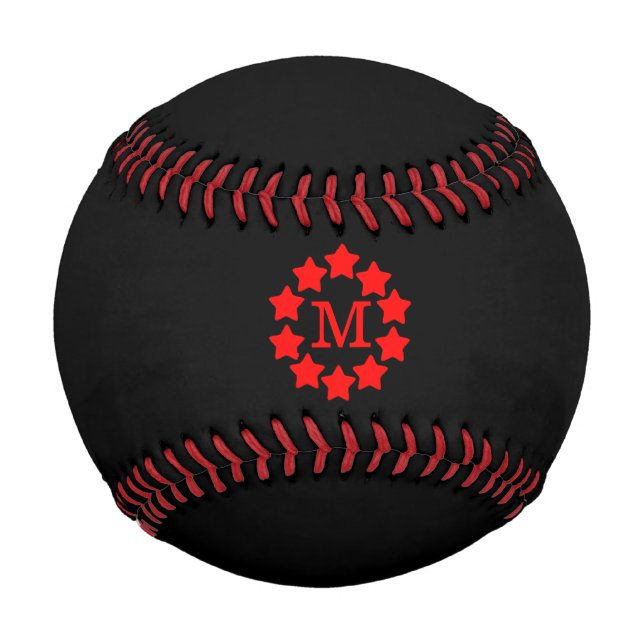 Roter Stern Rahmen Monogramm Schwarzer Baseball (Vorderseite)