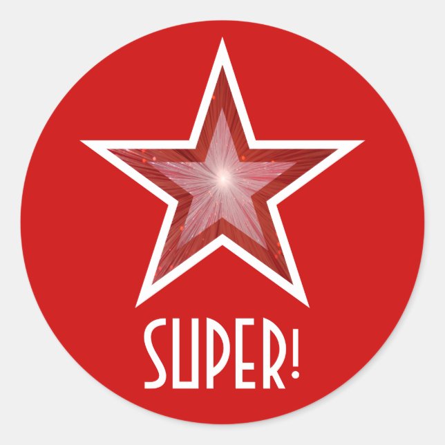 Roter Stern "SUPER" runder Aufkleber rot! (Vorderseite)