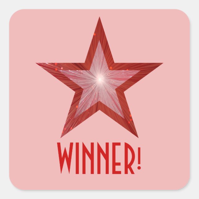 Roter Stern "WINNER" Quadrat Aufkleber hellrosa! (Vorderseite)