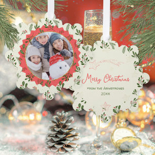 Roter Stern Winter Foto Weihnachtsandenken Ornament Karte