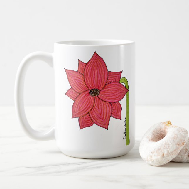 Roter Sternenblume Kaffeetasse (Mit Donut)