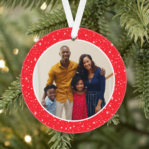 Roter Sternenhimmel Fröhlich und Hell Familienfoto Ornament