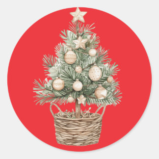 Roter Sticker mit rustikalem Weihnachtsbaum