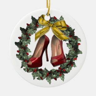 Roter Stilett-Schuh-Kranz-kundenspezifische Keramikornament