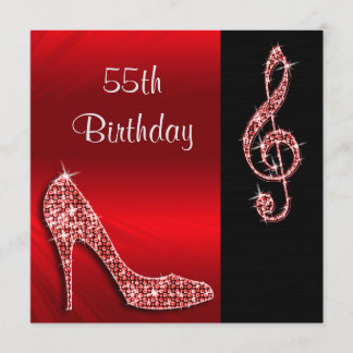 Roter Stiletto & Treble Cleft 55. Geburtstag Einladung