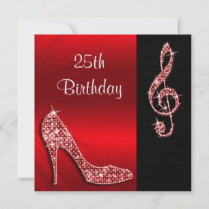Roter Stiletto & Violinschlüssel 25. Geburtstag Einladung
