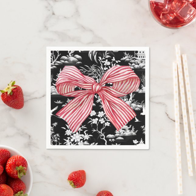 Roter Streifen Bow Chinoiserie Preppy Napkin Serviette (Beispiel)