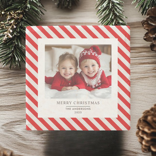"Roter Streifen mit Foto Frohe Weihnachten und Nam Steinuntersetzer (Von Creator hochgeladen)