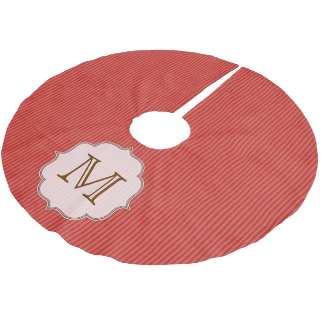 Roter Streifen Muster Monogram Urspant Tree Rock Polyester Weihnachtsbaumdecke (Schrägansicht)