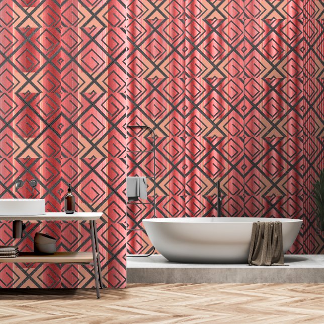 Roter Streifen + Pfirsich Tapete (Badezimmer)