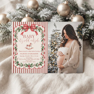 Roter Streifen Weihnachts-Baby-Shower-Foto Einladung