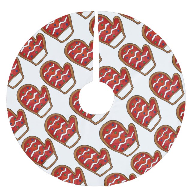 Roter Strick Zucker Keks Mitten Weihnachtsgebäck Polyester Weihnachtsbaumdecke (Vorderseite)