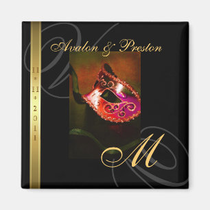 Roter Strudel-Maskerade-Masken-Save the Date Magnet