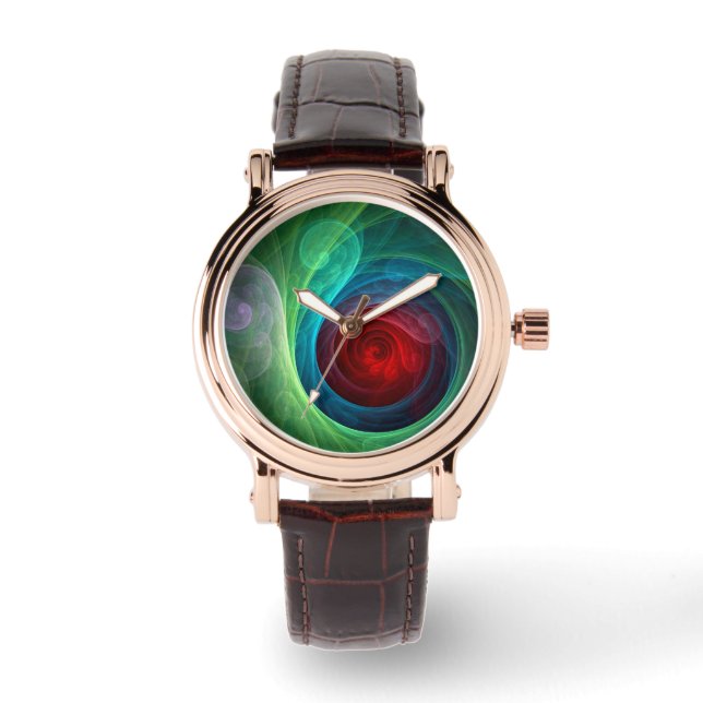 Roter Sturm Floral Modernes Abstraktes Kunstfarbmu Armbanduhr (Vorderseite)