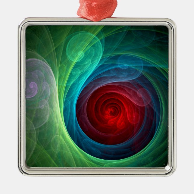 Roter Sturm Floral Modernes Abstraktes Kunstfarbmu Silbernes Ornament (Vorne)