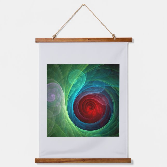 Roter Sturm Floral Modernes Abstraktes Kunstfarbmu Wandteppich Mit Holzrahmen (Vorderseite)