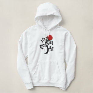 Roter Sun und Baum des Lebens stickten Bestickter Hoodie